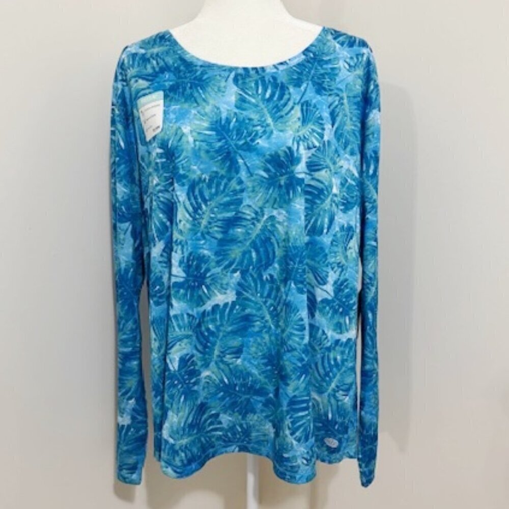 Reel Legends Freeline Long Sleeve Top Underwater Jungle Blue Green Size 3X NWT